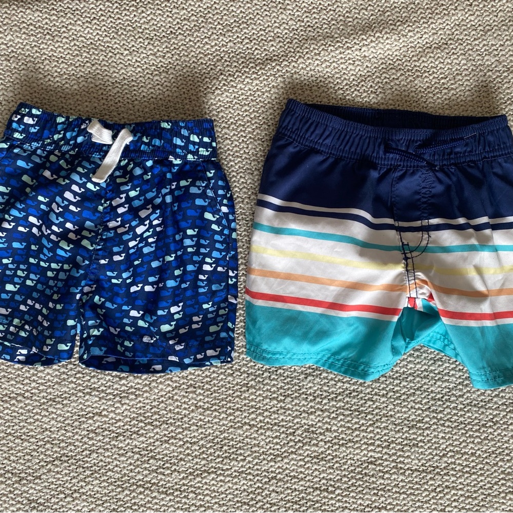 Kids Blue Whale & Stripe Swim Shorts - Set of 2